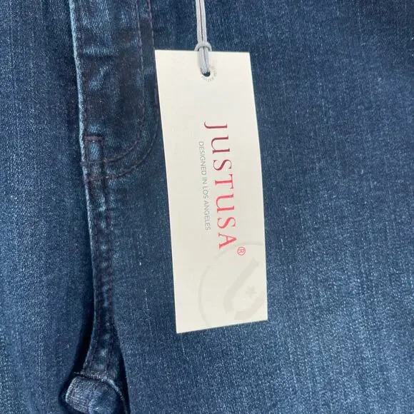 JUST USA Jeans Size 27 Slim Bootcut Dark Denim NWT Frayed Hem Cotton Stretch - Picture 3 of 13